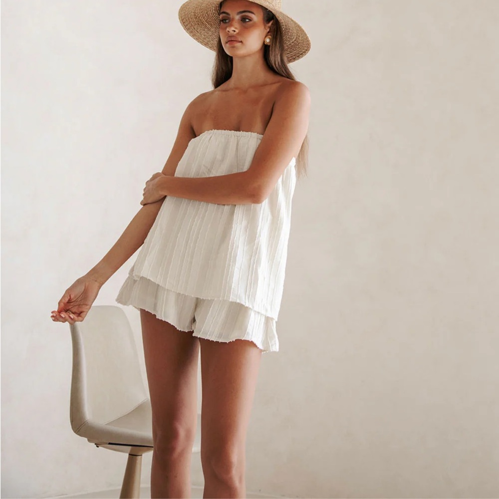 Strapless White Pleated Romper